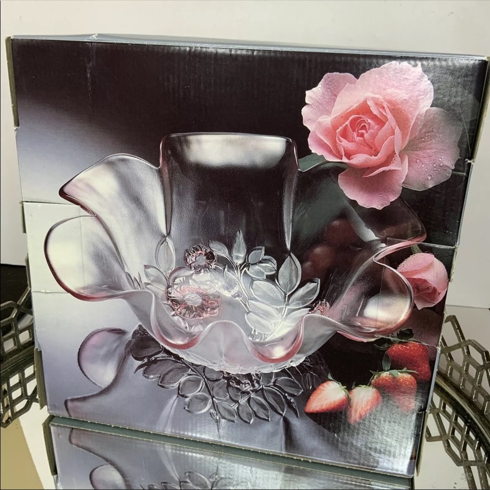 Home Beautiful Bowl Germany Crystal Rose Floral Vintage Pink NOS #MN - Picture 6 of 8